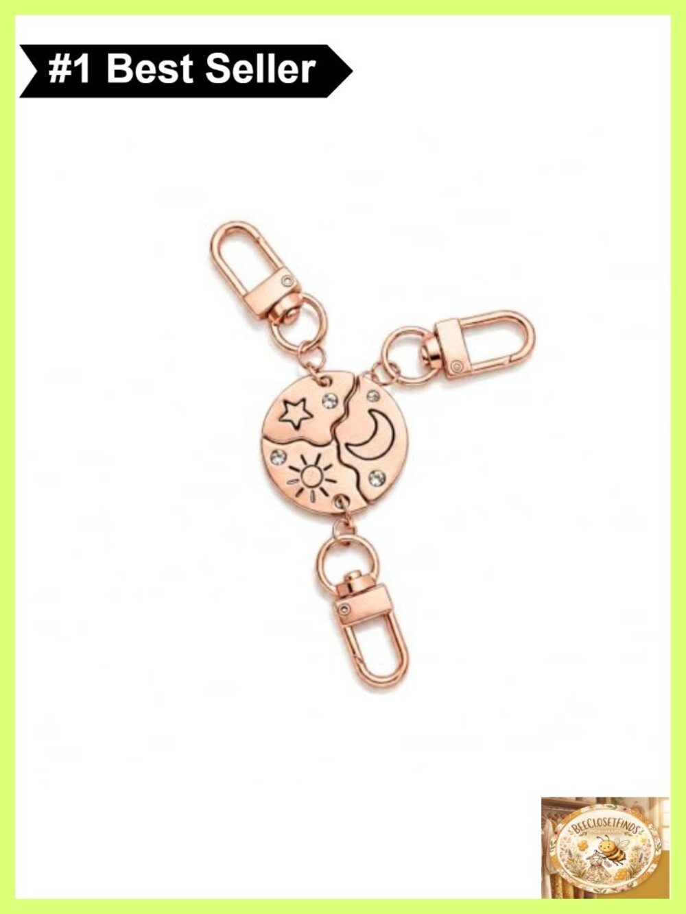 Sun Moon Star BFF Keychain Set 3 Alloy Steel Puzzle Pendant Friendship Gift